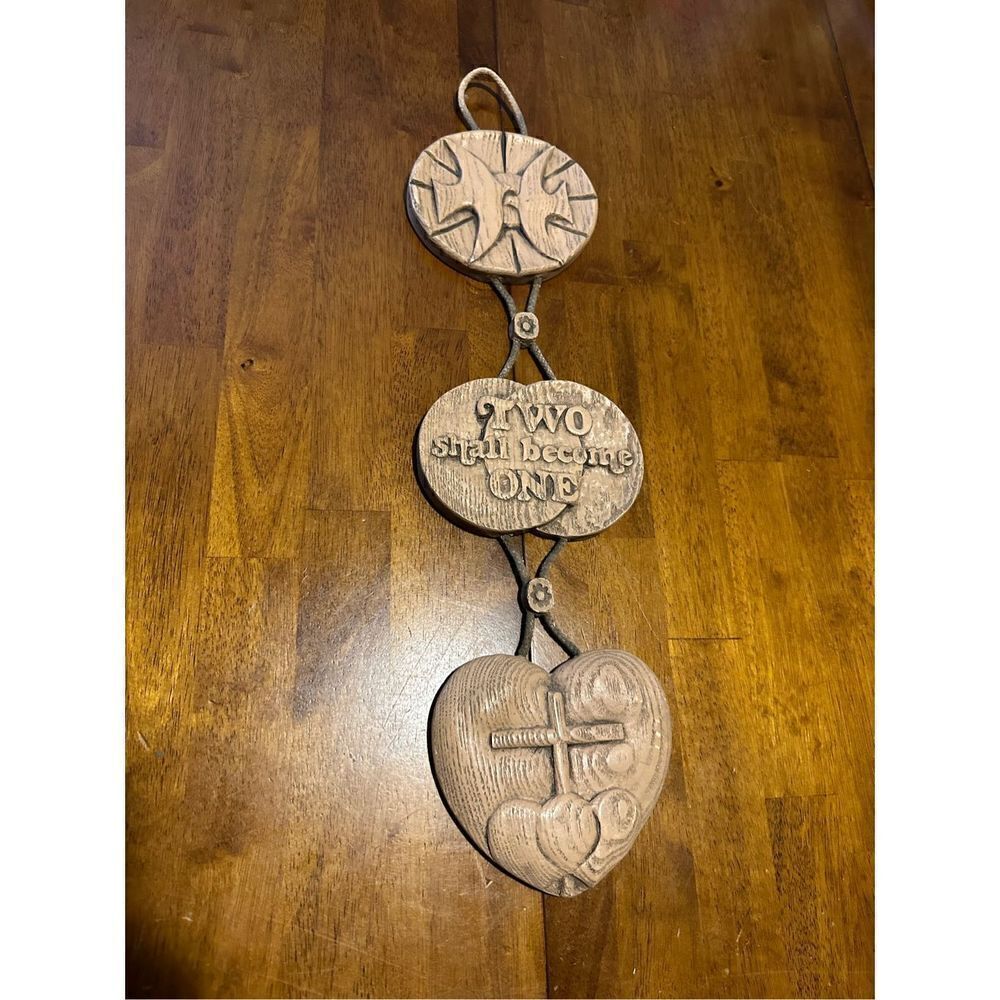 Abbey Press Molded Wall Hanging Decor USA made 1975 Two Become One Cross Wedding
